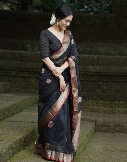 Black Banarasi Soft Silk Saree With Zari Weaving Work