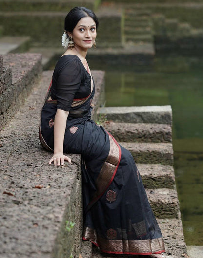 Black Banarasi Soft Silk Saree With Zari Weaving Work