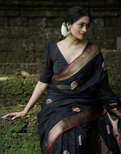 Black Banarasi Soft Silk Saree With Zari Weaving Work