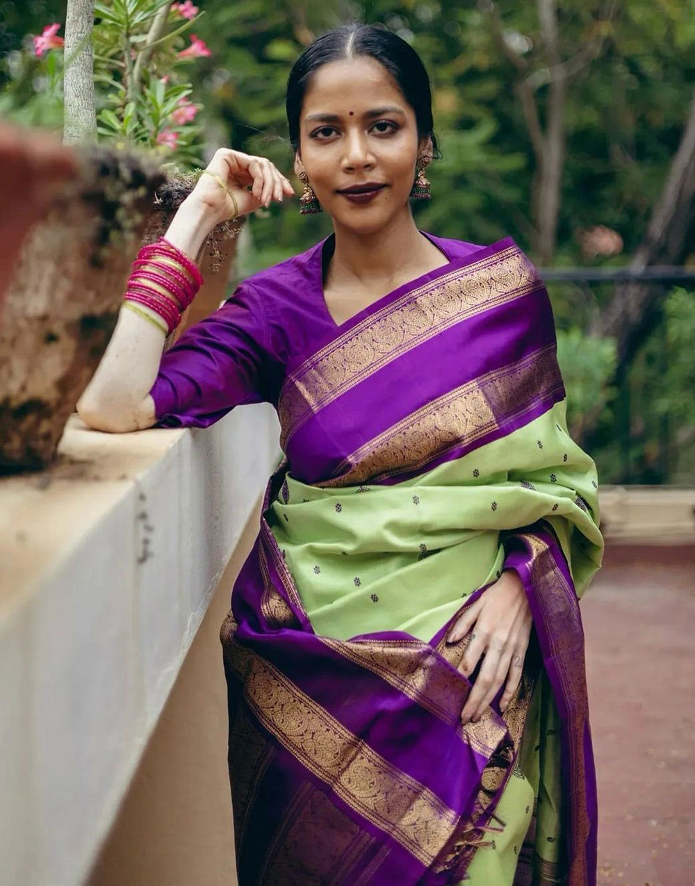 Green & Purple Banarasi Soft Silk Saree With Zari Weaving Work
