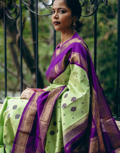 Green & Purple Banarasi Soft Silk Saree With Zari Weaving Work
