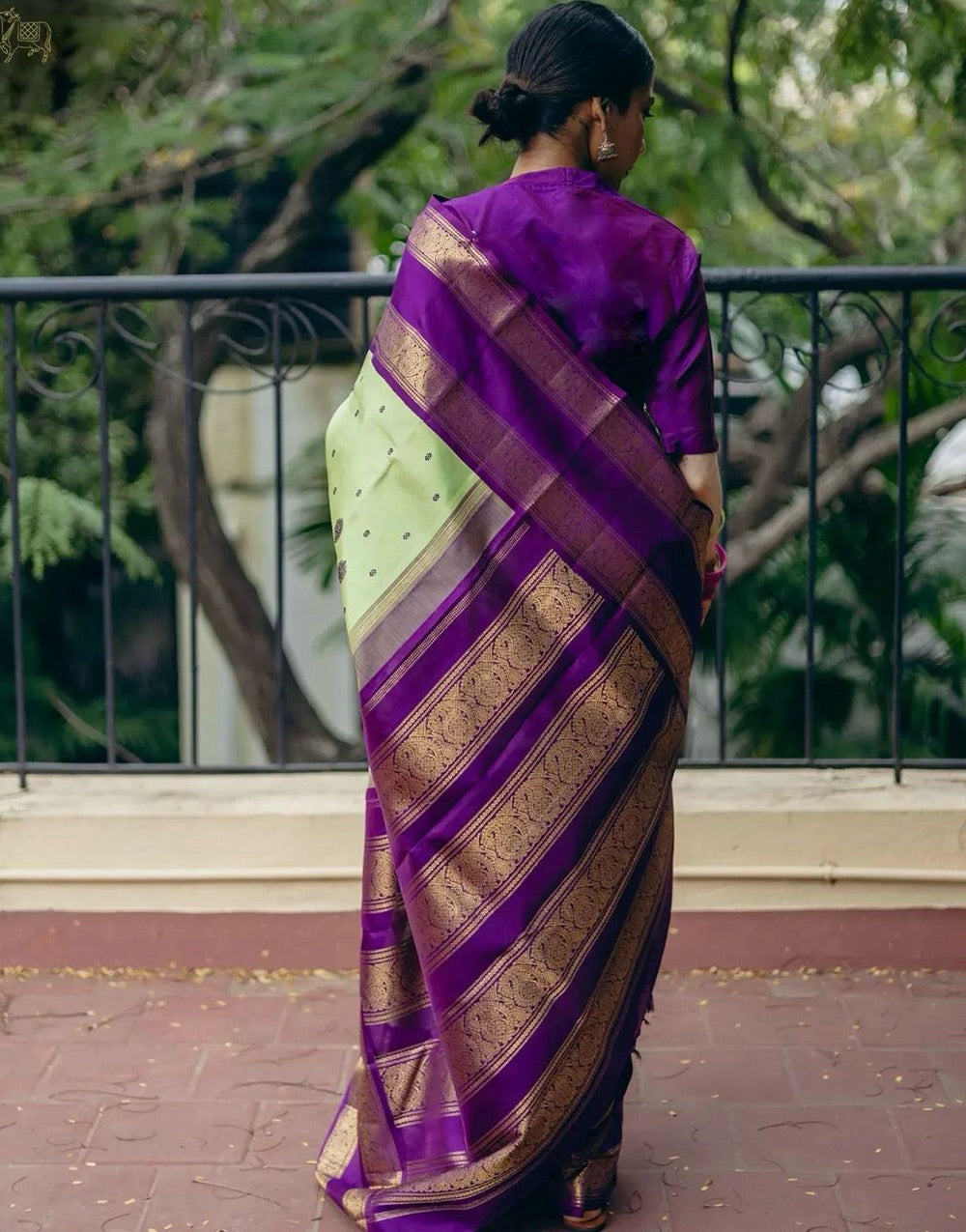 Green & Purple Banarasi Soft Silk Saree With Zari Weaving Work