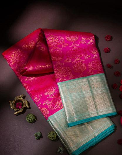 Pink Banarasi Soft Silk Saree With Zari Weaving Work