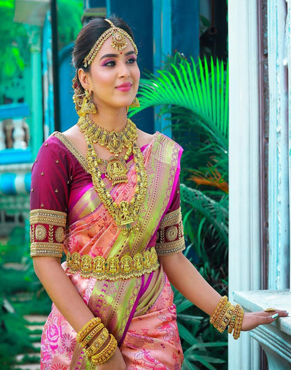 Bubblegum Pink Kanchipuram Silk Saree With Weaving Work