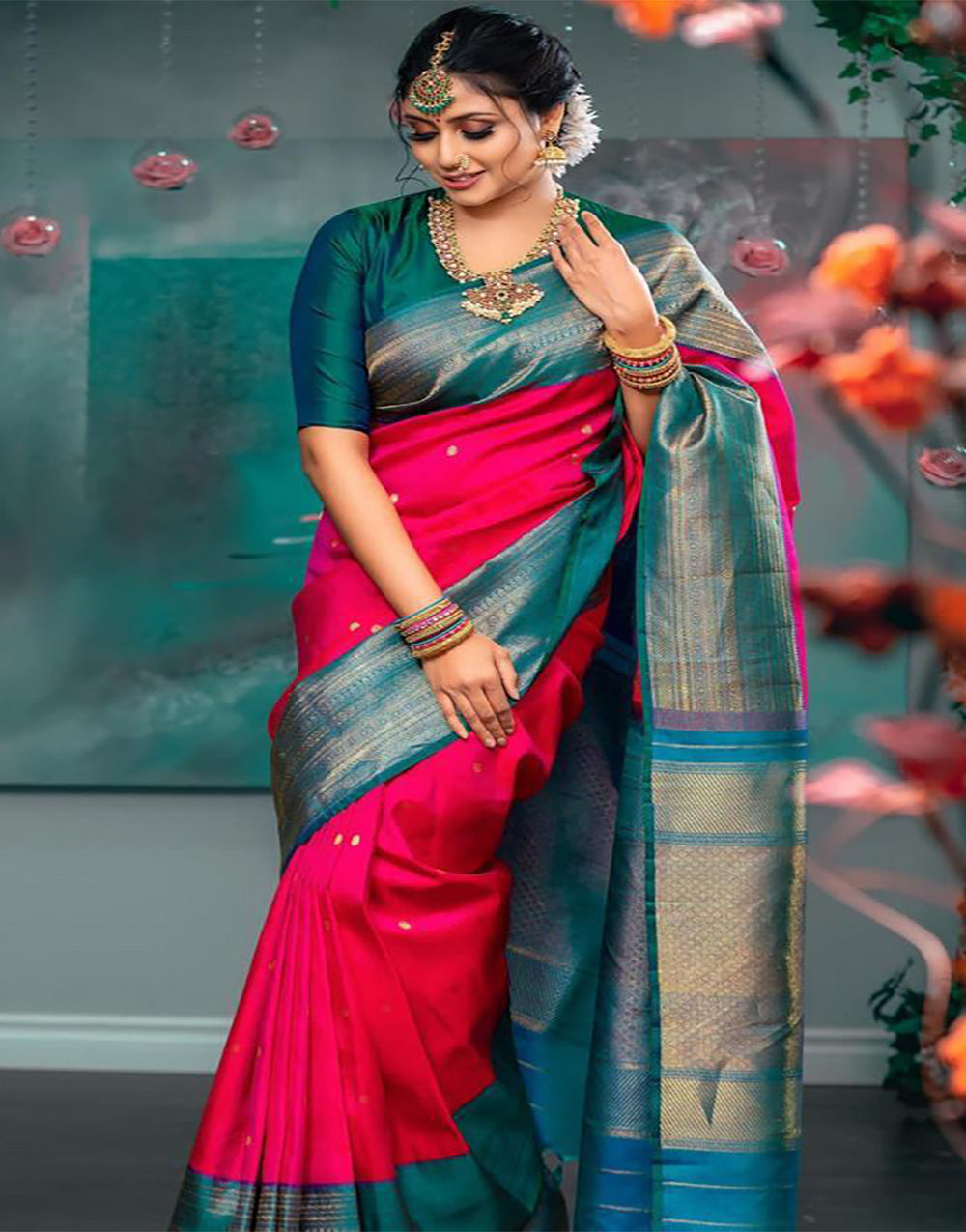 Rani Pink Banarasi Soft Silk Saree With Weaving Work