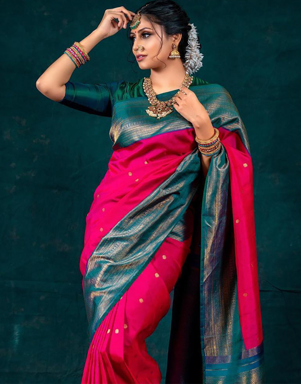 Rani Pink Banarasi Soft Silk Saree With Weaving Work
