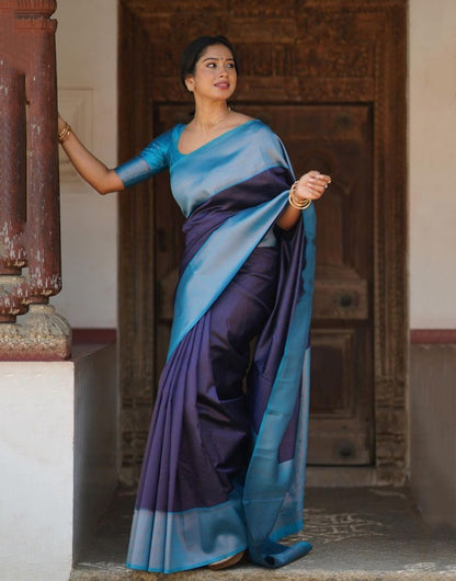 Blue Banarasi Silk Saree With Zari Weaving Work