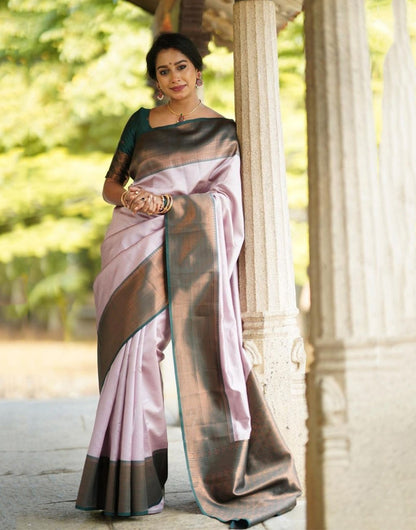 Light Pink Banarasi Silk Saree With Zari Weaving Work