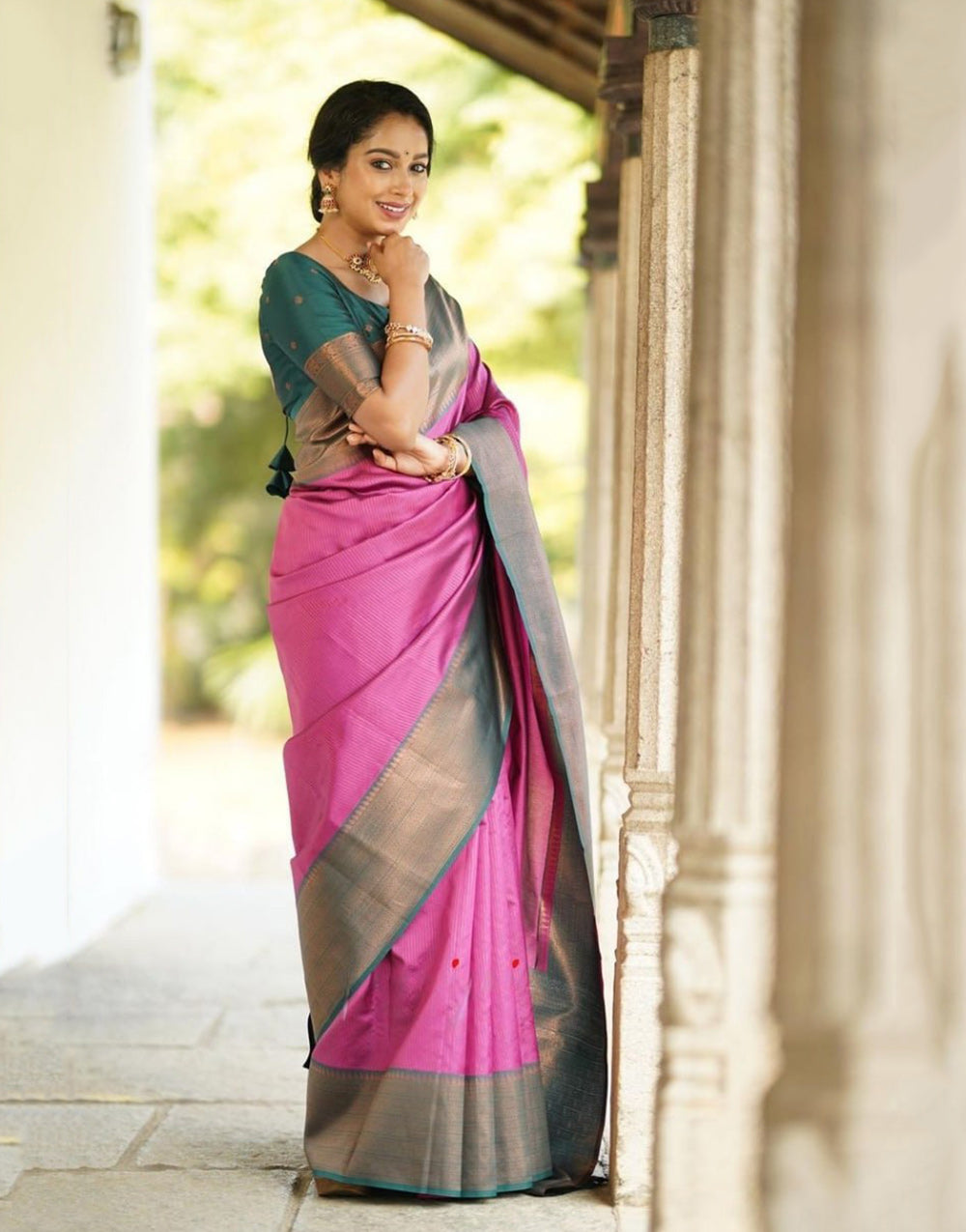 Pink Banarasi Silk Saree With Zari Weaving Work