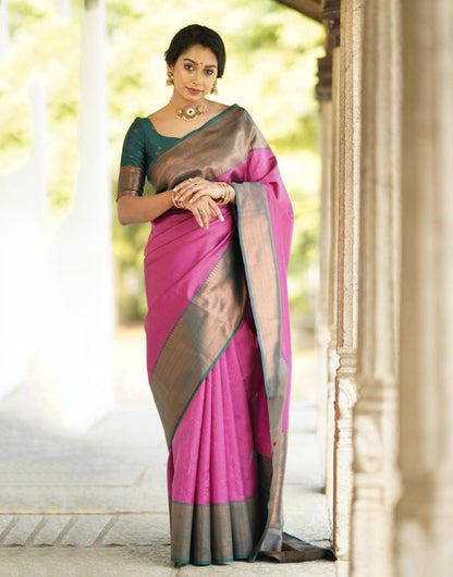 Pink Banarasi Silk Saree With Zari Weaving Work