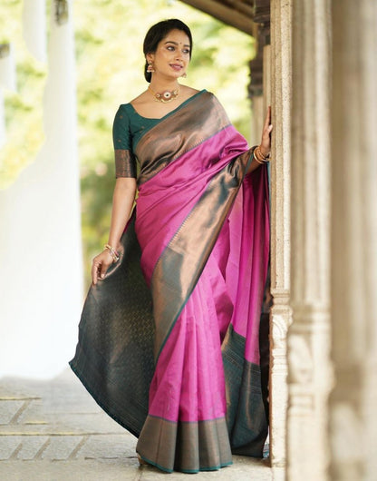 Pink Banarasi Silk Saree With Zari Weaving Work