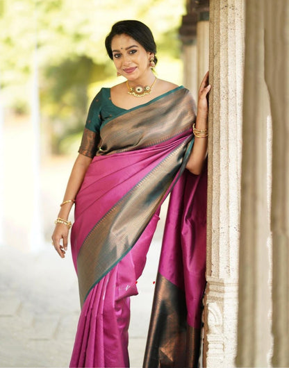 Pink Banarasi Silk Saree With Zari Weaving Work