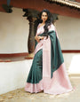 Green & Peach Banarasi Silk Saree With Zari Weaving Work
