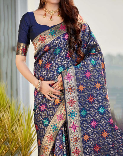 Navy Blue Banarasi Silk Saree With Zari Weaving Work