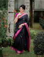 Black & Pink Banarasi Silk Saree With Zari Weaving Work