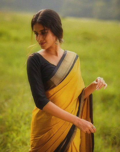 Yellow Banarasi Silk Saree With Zari Weaving Work