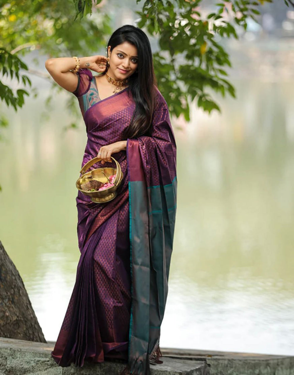 Purple Banarasi Silk Saree With Zari Weaving Work