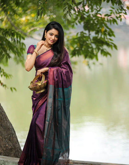 Purple Banarasi Silk Saree With Zari Weaving Work