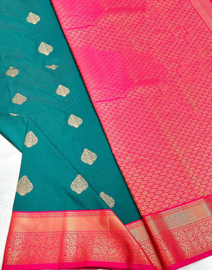 Cyan Blue Banarasi Soft Silk Saree With Zari Weaving Work