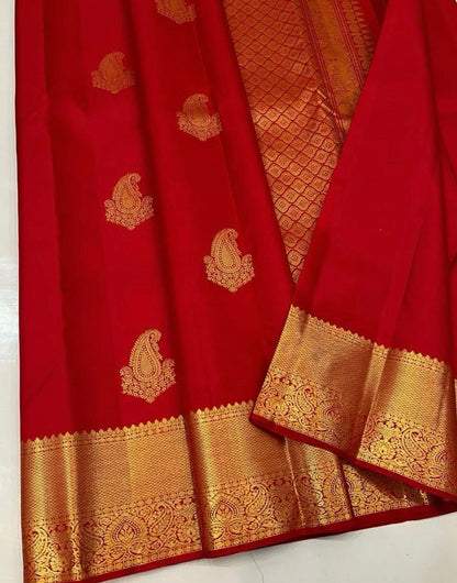 Red Banarasi Soft Silk Saree With Zari Weaving Work