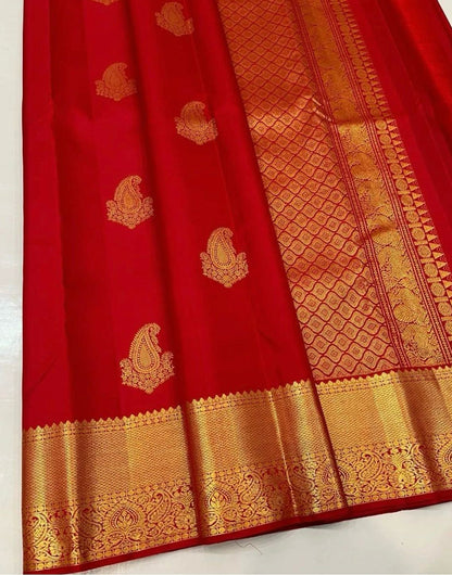 Red Banarasi Soft Silk Saree With Zari Weaving Work