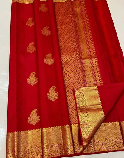 Red Banarasi Soft Silk Saree With Zari Weaving Work