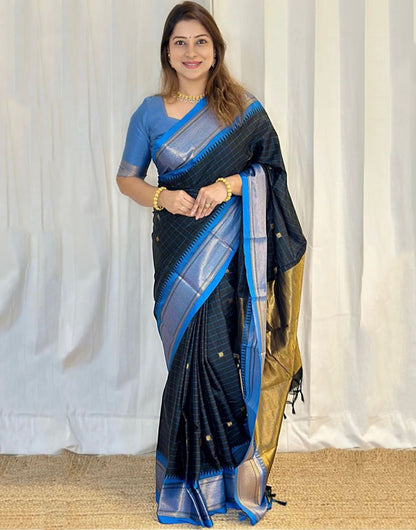 Blue Banarasi Silk Saree With Zari Weaving Work