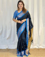 Blue Banarasi Silk Saree With Zari Weaving Work