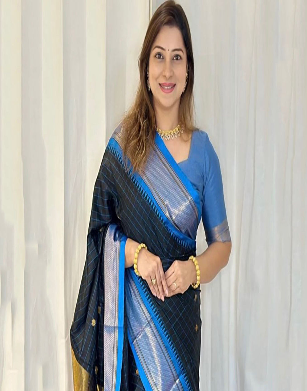 Blue Banarasi Silk Saree With Zari Weaving Work