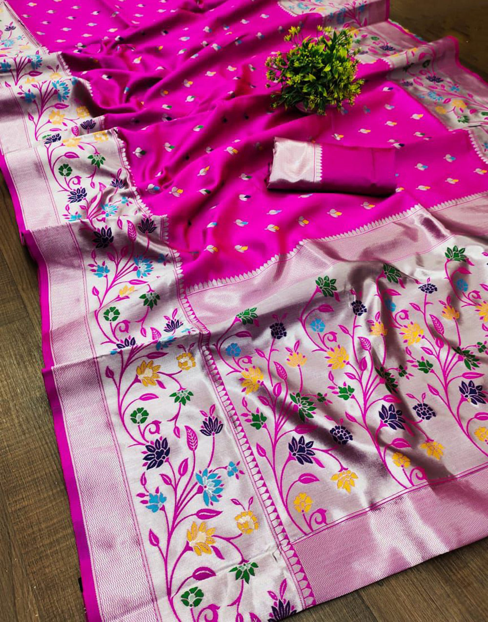 Rani Pink Banarasi Silk Saree With Zari Weaving Work