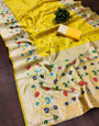 Yellow Banarasi Silk Saree With Zari Weaving Work