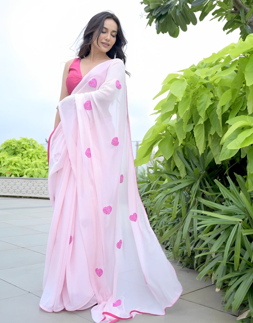 Light Pink Georgette Embroidery Saree