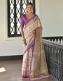 Sunset Purple & Cream Tussar Silk Saree With Madhubani Printed Work