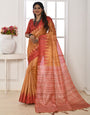 Mustard & Orange Tussar Silk Saree With Printed Work