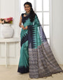 Aqua Blue Tussar Silk Saree With Printed Work