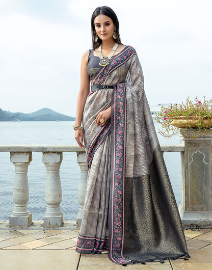 Grey Soft Silk Saree With Weaving Work