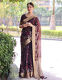 Brown Linen Silk Saree With Weaving Work