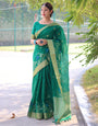 Green Linen Silk Saree With Weaving Work