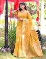 Yellow Linen Silk Saree With Weaving Work