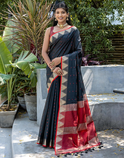 Black Tussar Silk Saree With Weaving Work