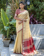 Cream Tussar Silk Saree With Weaving Work