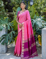 Baby Pink Tussar Silk Saree With Weaving Work