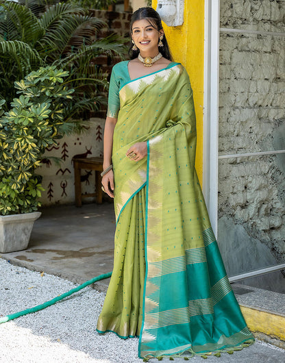 Pista Green Tussar Silk Saree With Weaving Work