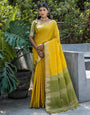 Yellow Tussar Silk Saree With Weaving Work