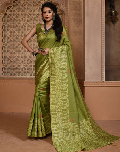 Pista Green Silk Saree With Weaving Work