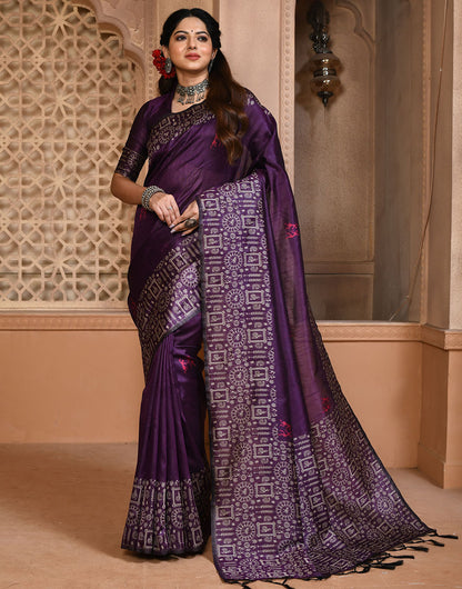 Wine Silk Saree With Weaving Work