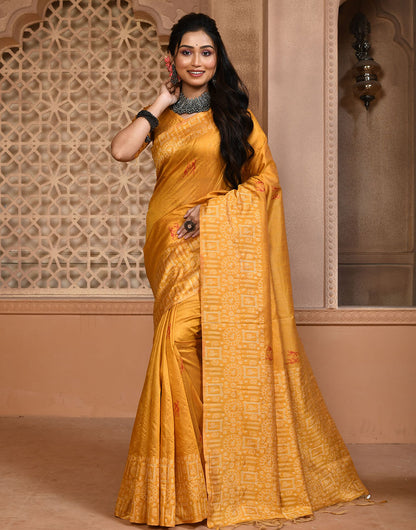 Mustard Yellow Silk Saree With Weaving Work