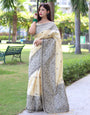 Beige Handloom Raw Silk Saree With Weaving Butties Work