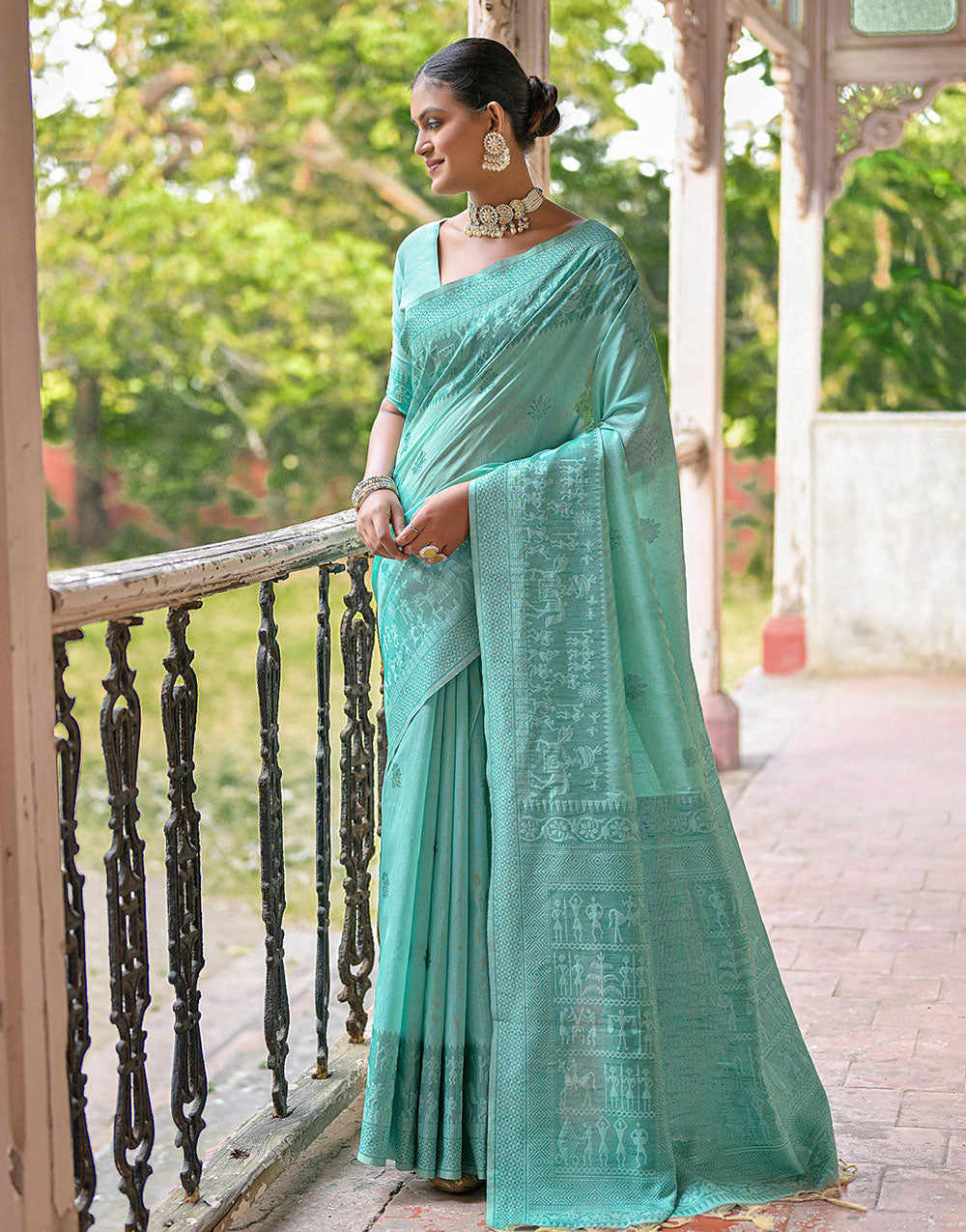 Artic Blue Handloom Raw Silk Saree With Weaving Butties Work