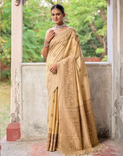 Cream Handloom Raw Silk Saree With Weaving Butties Work